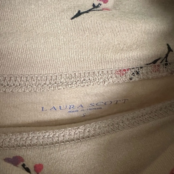 Laura Scott Tan Floral Longsleeve Mockneck Shirt size small - Picture 4 of 5